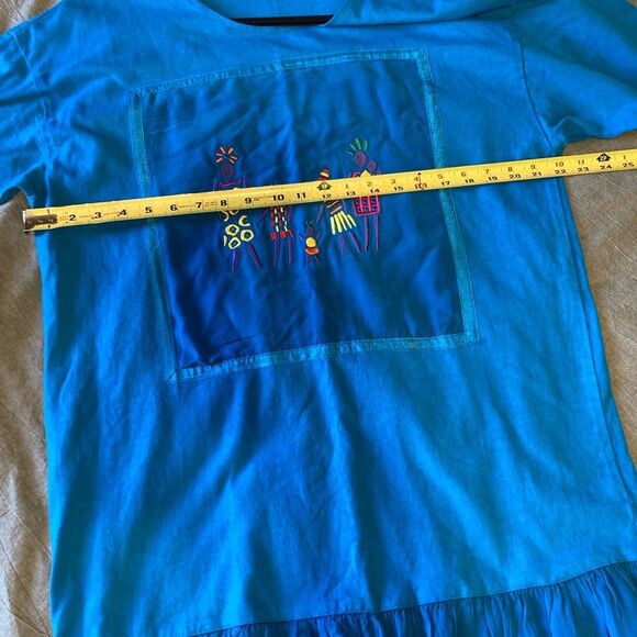 Johnny Was Vintage 90s Maxi T-Shirt Dress Teal Blue Embroidered Women & Children - Picture 11 of 14